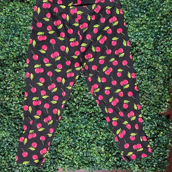 Whimsigoth Black and Red Cherry Leggings Fit Size S - Picture 1 of 6